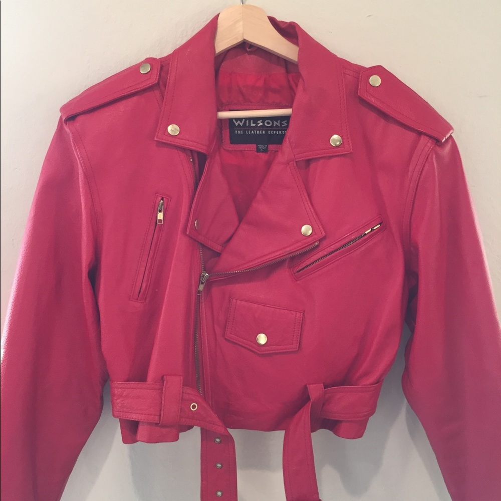 Wilson’s Cherry Red Leather Biker Jacket size L